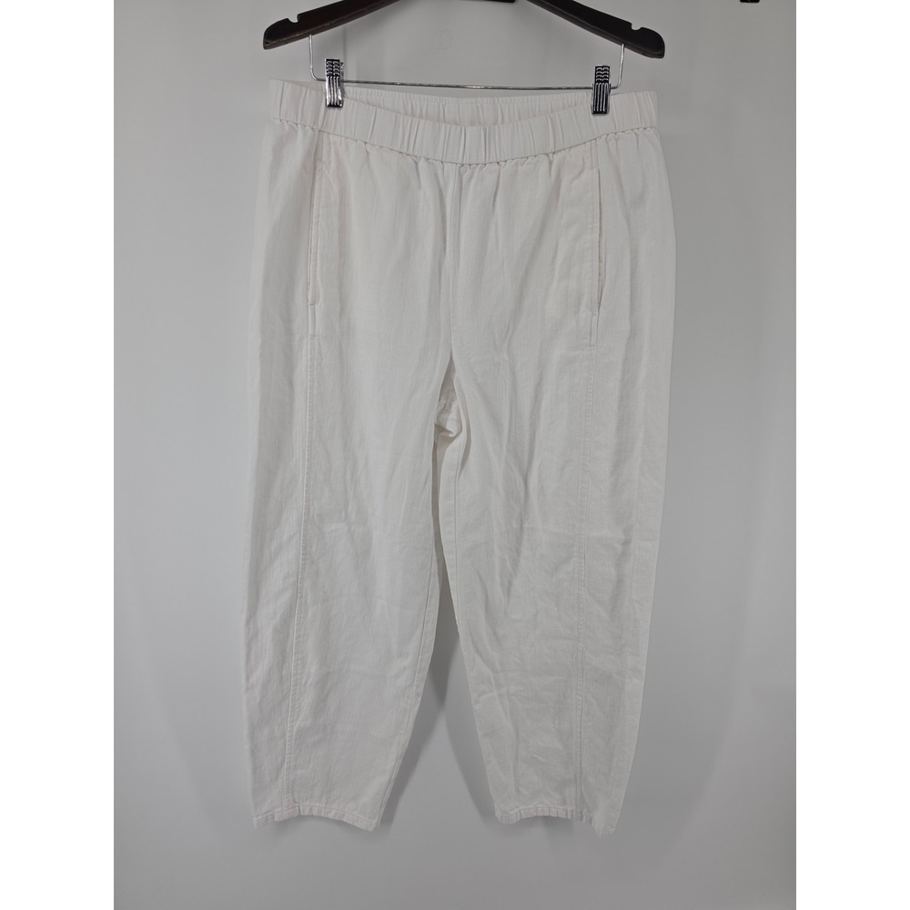 Eileen Fisher White Organic Cotton Linen Elastic Waist lantern style Pants Large